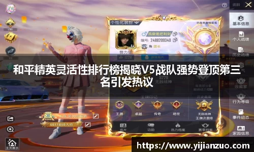 和平精英灵活性排行榜揭晓V5战队强势登顶第三名引发热议